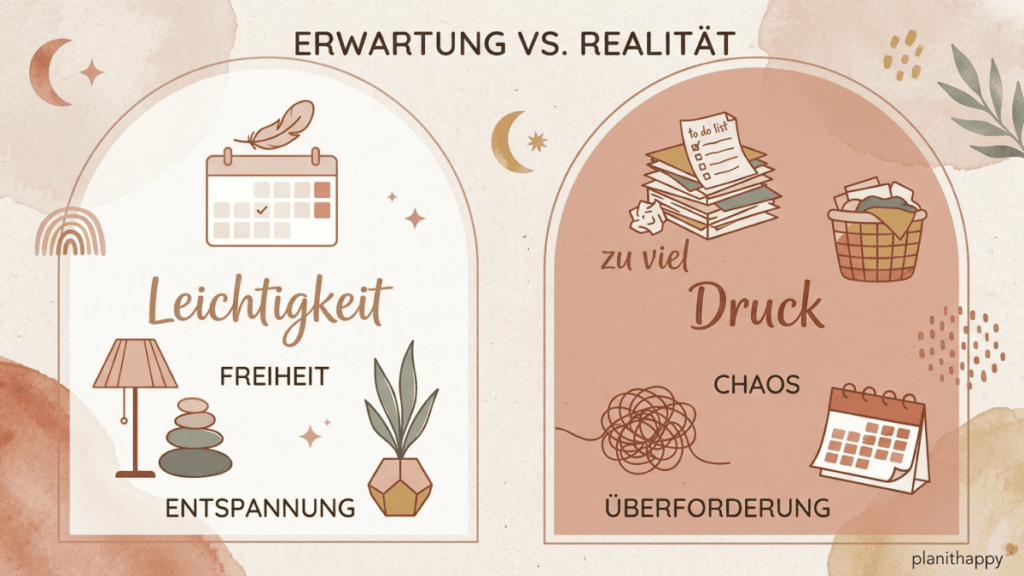 Gegenüberstellung von Leichtigkeit gegenüber Druck visuell dargestellt